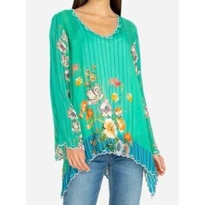 JOHNNY WAS Green Floral Stella Flare Sleeve Blouse